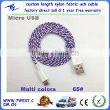 2m 6 Feet Braided Fabric USB Data Sync Cable Micro Usb Cable for Iphone5s/ 4s/ Samsung Micro