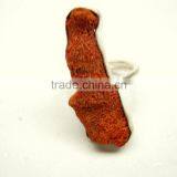 Raw Sponge Coral Natural Gemstones Ring, Matt Finish Adjustable Rings, 925 Solid Sterling Silver Coral Rings thumbnail-1