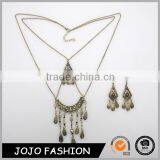 Hot Sale Classical Ethnic Style Statement Long Two Layers Necklace Pendant Earrings Brassiness Jewelry Set Supplier's Choice thumbnail-1