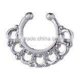 Fake Crystal Septum Hoop Ring Nose Body Piercing Jewelry Gold Rose thumbnail-1