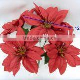 Indoor Artificial Christmas Flower Decoration H 25cm Silk Red Poinsettia Flower thumbnail-4