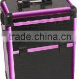Black Makeup Pro Rolling Trolley Case- Purple Trim, Large Storage & Tray thumbnail-2