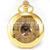 Fashion Skeleton Gold Case Roman Dial Mens Mechanical Pocket Watch thumbnail-2