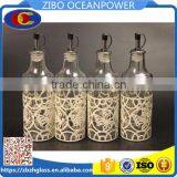 Glass Oil Olive Vinegar Jar Bottle Set With White Metal Coating thumbnail-1