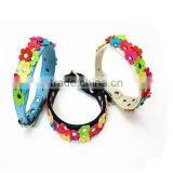 SOFT LEATHER DOG COLLAR FLOWER COLOUR PADDED MULTIPLE COLOURS thumbnail-2