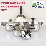 High Quality Bakelite Handle Glass Lids 7pcs Non Stick Stainless Steel Cookware thumbnail-3