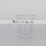 drinking glass tea cup with handle double wall shape