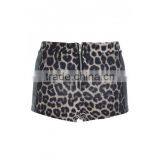 12SH003 Summer Black and Animal Print Ponte Zip Back Hot Pants thumbnail-1