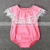 Soft Hot Sale Baby Cotton Wear Clothes Infant Soild ColorJumpsuit Baby Girls Lace Off-shoulder Romper thumbnail-2