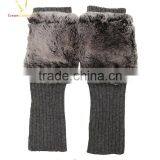 Fashion Women Fingerless Leather Knitting Cashmere Gloves With Fur thumbnail-2
