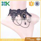 Black Lace Pearl Necklace European American Retro Jewelry Inlaid With Precious Stones Fake Collar Lace Chokers for Women thumbnail-2