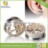 Popular Colorful Diamond Stainless Steel Hollow Out Tree Pierced Ear Plug thumbnail-5