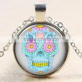 XP-TGN-S-128 Latest Silver Vintage Meaningful Pendant Skull Dome Cabochon Necklace For Gift