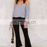 Women Casual Blouse Designs Cotton Striped off Shoulder Blouse thumbnail-5