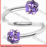 16 Gauge Purple Ferido Crystal Ball Spiral Twister Ring piercing jewelry