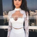Fashion Women Clothing Sexy Two Piece Jumpsuit Ladies Lace Crop Top With Pants thumbnail-2