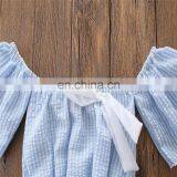 Kids Off-shoulder Outfits Girls Short Sleeve Blue Tops + Long Pant 2pcs Set Summer Costume thumbnail-4