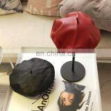Fashion Women PU Leather Octagonal Caps Newsboy Cap Vintage Bonnet Beret Style Retro Leather Hat Cowboy thumbnail-5