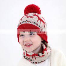 2Pcs/SET Christmas Deer Knitted Baby Hat Circle Scarf Set Winter Warm Beanie Caps Pom Pom Infant Bonnet Cap for Girl Boy 0-3Y thumbnail-1