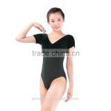 (2711) Short Sleeve Dance Leotard, Ballet Velvet Leotard, Green Velvet Leotard thumbnail-5