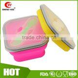 ECO-friendly Silicone Collapsible Lunch Box Equipped With a Fork