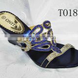 T018-1 royal blue ladies wedge shoes with stones