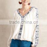 Custom Manufacturer Women Clothes v Neck Embroidered Full Sleeves Blouse Designs thumbnail-2