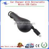 Car Charger with Retractable Cable,Mini USB Car Charge 5V 1000mAh with CE & RoHS