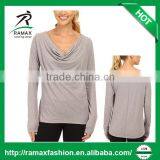 Ramax Custom Women Plain Cowl Neck Long Sleeve Yoga Fitness Tops thumbnail-1