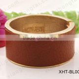 Stainless Steel/Real Leather Mixed Style Bangle