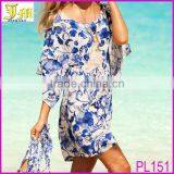 Womens Fashion Blue White Porcelain Beach Dress Vintage Retro Fashion Casual Swimsuit Bikini Cover Skirt thumbnail-1