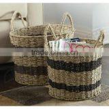 Double Handles Design Magazines Storage Idea Round Wholesale Seagrass Baskets thumbnail-2