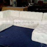 Retro Button Tufted White Genuine Leather Sofa/ U-Shaped Classic Chesterfield Couch Sofa/ American Hot-Sale Living Room Sofa thumbnail-5