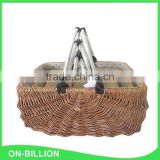 Hand woven antique shopping willow market basket with aluminum handle