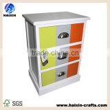 Mixed Colorful Three Drawers Wooden Cabinet Bedroom Furniture