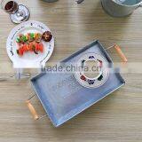 Wooden Handle Galvanized Metal Rectangular Serving Tray