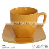 Stoneware Color Glaze Square Shape Cup and Saucer thumbnail-4