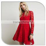 2015 New Fashion Wedding Dress Long Sleeve Red Lace Dress Lace Crochet Evening Dress thumbnail-3