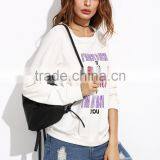 White Slogan Print Raglan Sleeve Sweatshirt Round Neck 100 French Terry Printed Sweatshirt Custom Logo Whosale thumbnail-5