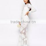 MGOO Lace 3D Floral Fishtail Maxi Dress Crew Neck Long Sleeves Embroidered Wedding Dress Bridal Grown thumbnail-2