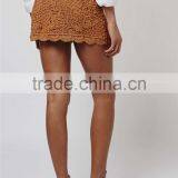 Wholesale OEM Services Crochet Mini Skirt For Ladies Lace Brown Mini Skirts With Wide Stretch Waistband thumbnail-5