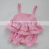 Latest Design 2 Pieces Baby Clothing Outfit Children Ruffle Lace Dress Plain Blue Bloomer Set Wholesale thumbnail-4