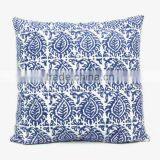 Leaf Blue Hand Block Printed Cushion Cover thumbnail-2