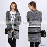 Women Knitted Striped Pattern Long Cardigan Sweater thumbnail-1