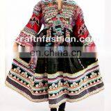 Traditional Balochi Coins Dress- Afghan Dress In Velvet Tribal Silk Embroidered Dress- Banjara Kuchi Tribal Ethnic Clothes thumbnail-3
