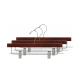 Wooden Pants Hangers, Luxury Wood Skirt Hangers, Glossy Finish With Extra Thick Chrome Hooks & Anti-Wrinkle Clips thumbnail-3