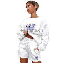 Custom Logo Autumn and Winter Casual Round Neck Women's Clothing Printed Letters Peach Heart Shorts Long-sleeved Sweater Suit thumbnail-5
