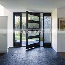 Villa Unique Oversized Style Horizontal Spring Hinge Sliding System Iron Frame Glass Pivot Entry Door With Sidelights thumbnail-5