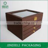 Brown Elegant Leather Wooden Jewelry Box Packaging With Drawer