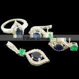 Sterling Silver Pendant,Sterling Silver Ring,Sterling Silver Earring,Silver Set Jewelry Set Zircon Set Natural Emerald Sapphire thumbnail-1